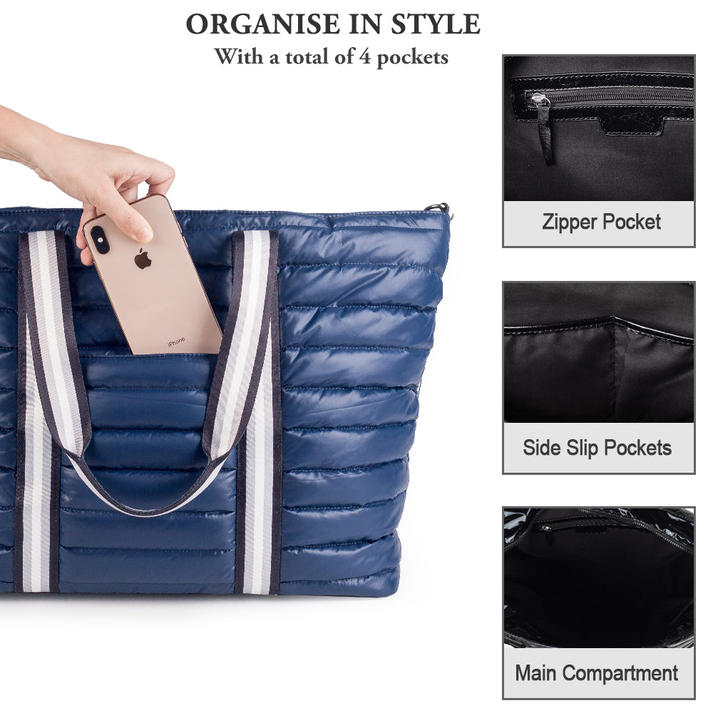 Viva Terry Women's quilted Weekender tote Bag with Pouch (Navy)