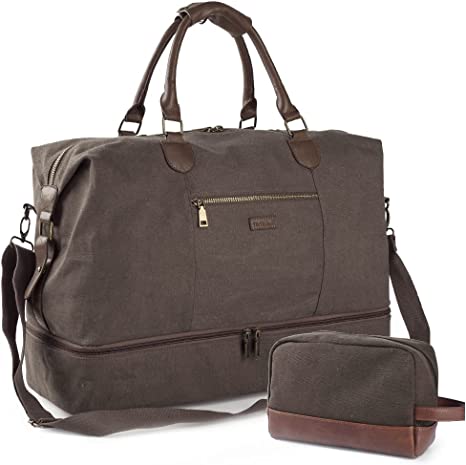 men's canvas travel bag Canvas Travel Tote Luggage Men's Weekender Duffle Bag with Shoe compar – Viva Terry Official Store