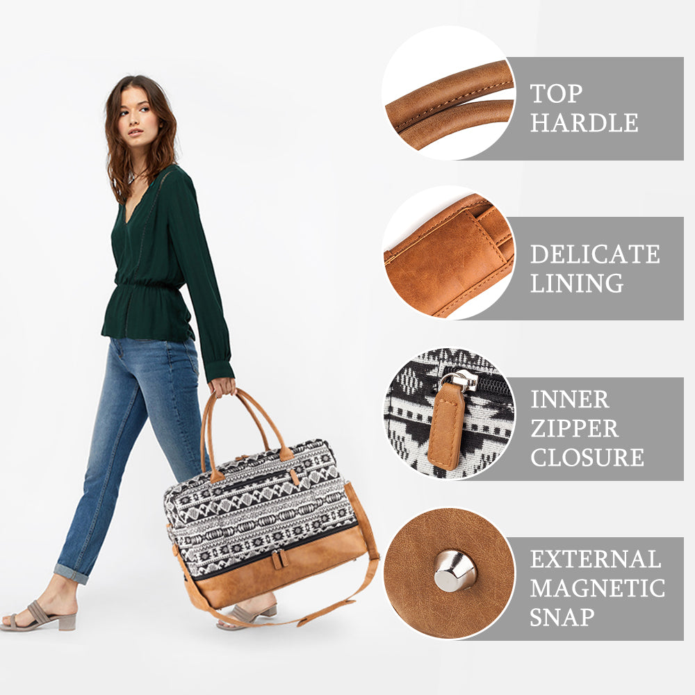 Viva Terry Women Canvas Travel Weekender Overnight Carry-on Duffel Bag with Shoe Compartment (White)