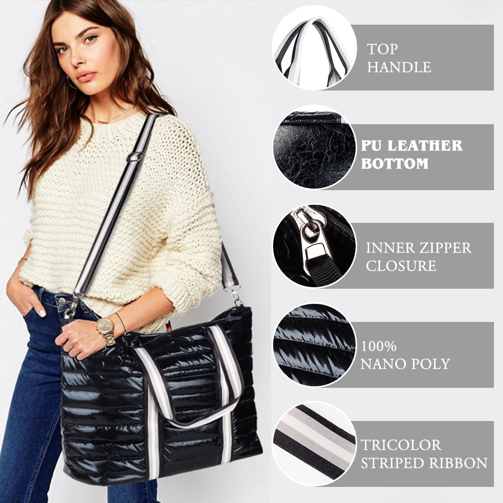 Viva Terry Women's quilted Weekender tote Bag with Pouch (Black)