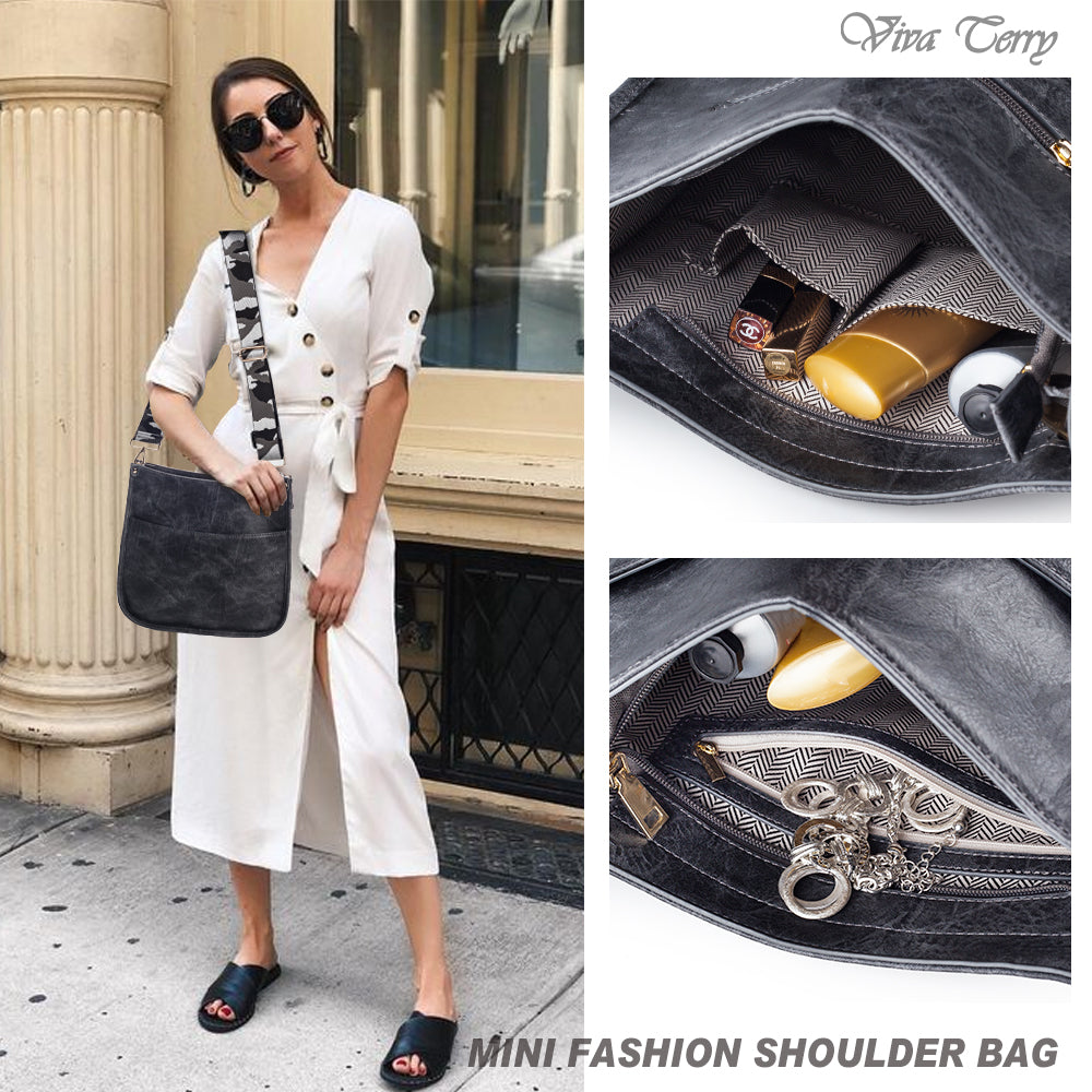 Viva Terry Vegan Leather Crossbody Fashion Shoulder Bag Purse with Adjustable Strap