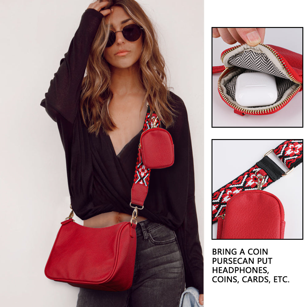 Crossbody Bags for Women With Coin Purse - Small Crossbody Bag with Adjustable Jacquard Strap