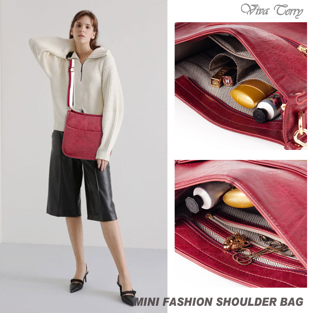Viva Terry Vegan Leather Crossbody Fashion Shoulder Bag Purse with Adjustable Strap
