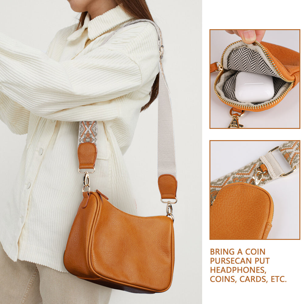 Crossbody Bags for Women With Coin Purse - Small Crossbody Bag with Adjustable Jacquard Strap