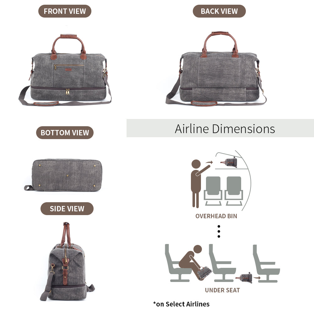 Viva Terry Weekender Bag for Men and Women Canvas Travel Carry on Bag with Shoes Compartment