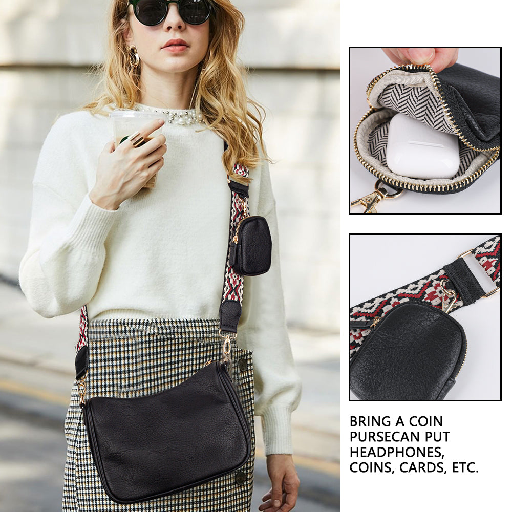 Crossbody Bags for Women With Coin Purse - Small Crossbody Bag with Adjustable Jacquard Strap