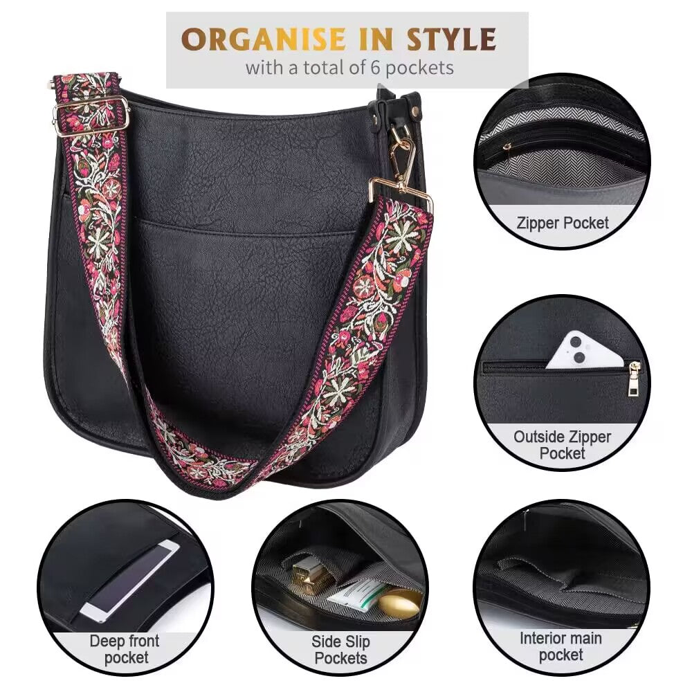 Viva Terry Vegan Leather Crossbody Fashion Shoulder Bag Purse with Adjustable Strap