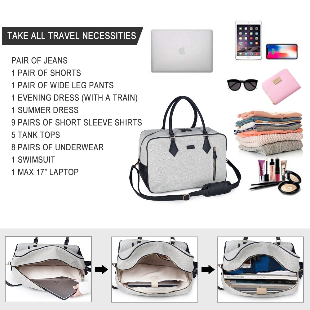 Ladies Women Canvas Travel Weekender Overnight Carry-on Shoulder Duffel Tote Bag (Black)