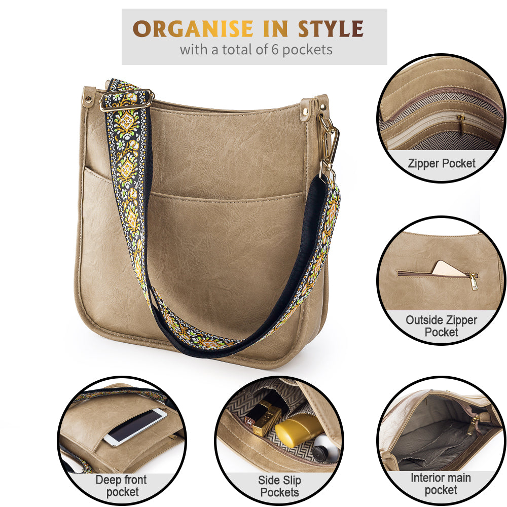 Viva Terry Vegan Leather Crossbody Fashion Shoulder Bag Purse with Adjustable Strap