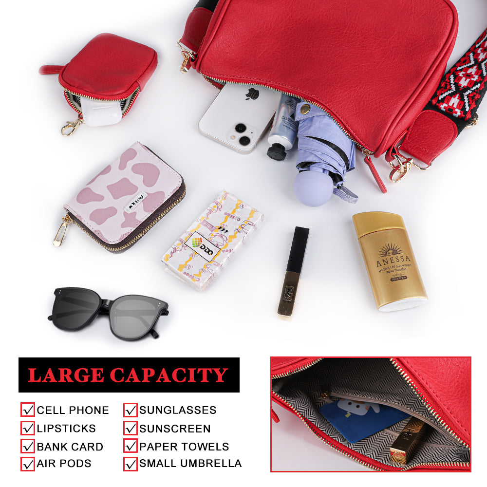 Crossbody Bags for Women With Coin Purse - Small Crossbody Bag with Adjustable Jacquard Strap