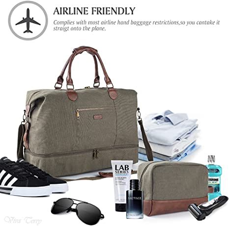 Canvas Travel Tote Luggage Men's Weekender Duffle Bag with Shoe
