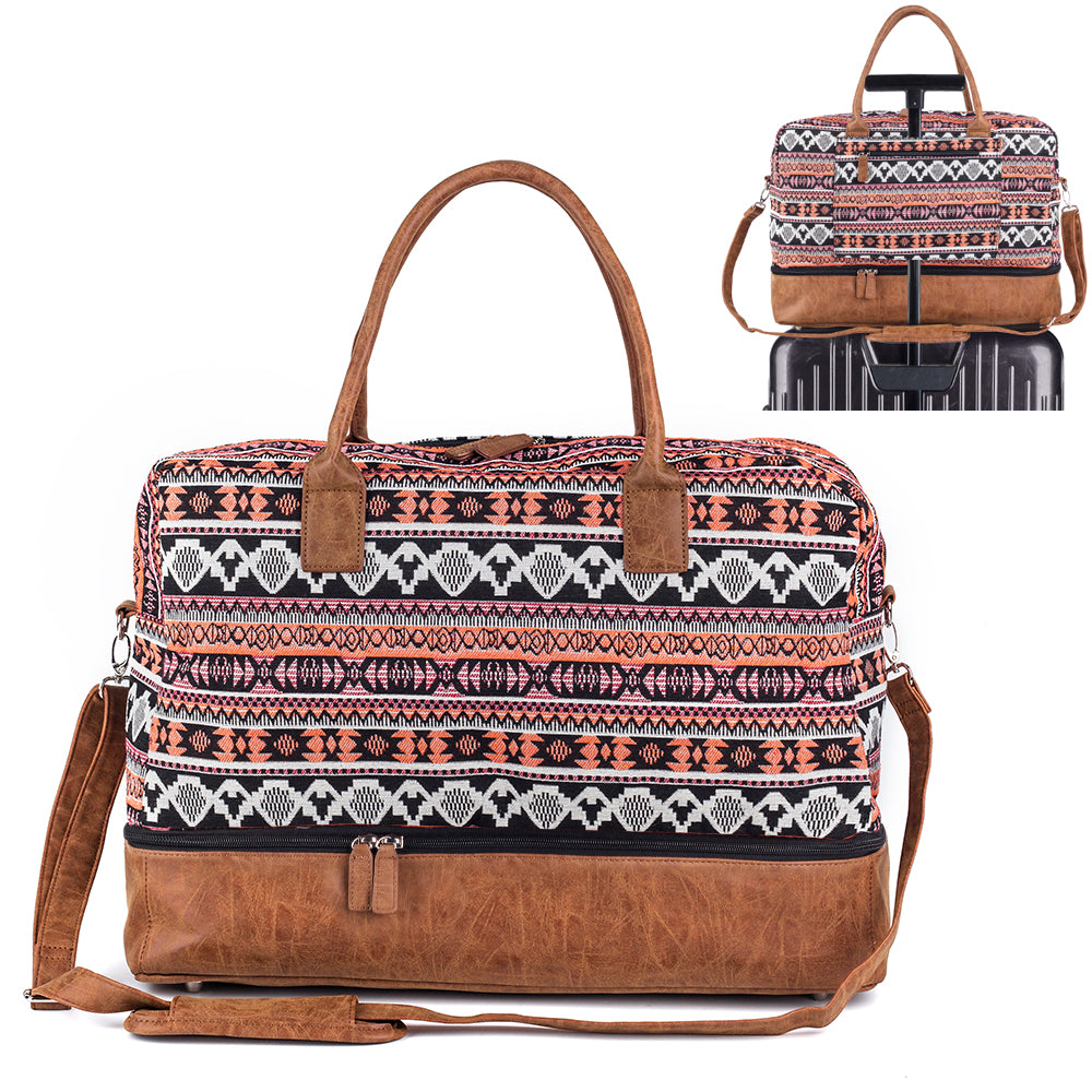 Viva Terry Women Canvas Travel Weekender Overnight Carry-on Duffel Bag with Shoe Compartment(Orange)